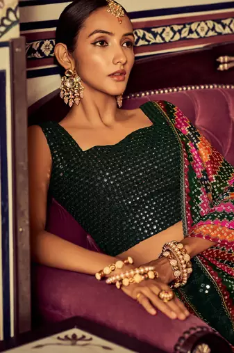green sequin georgette festival lehenga set choli with dupatta