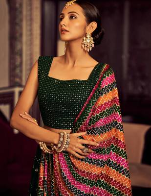 green sequin georgette festival lehenga set choli with dupatta 6