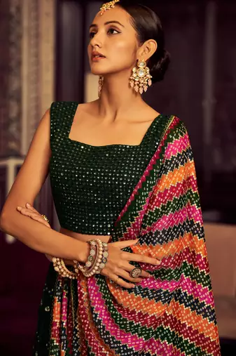 green sequin georgette festival lehenga set choli with dupatta