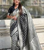 Black silk blend saree with blouse