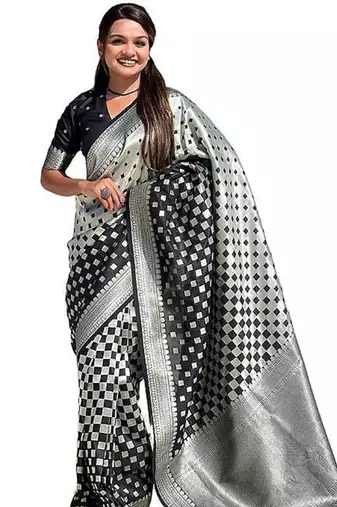 Black silk blend saree with blouse