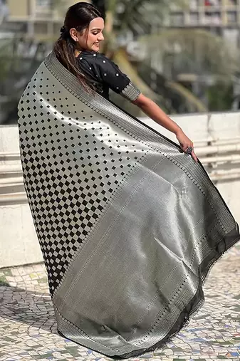 Black silk blend saree with blouse