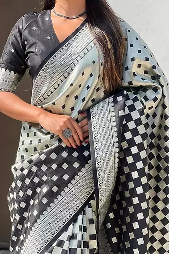 Black silk blend saree with blouse
