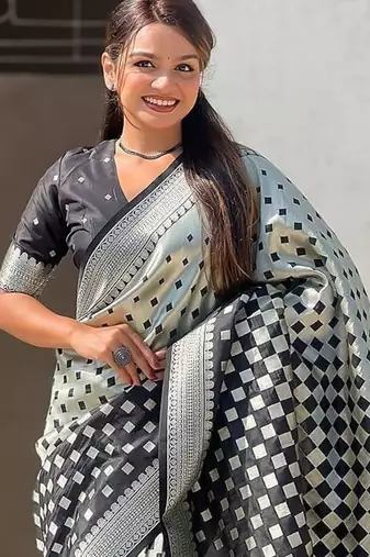 Black silk blend saree with blouse