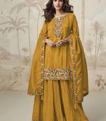 yellow simple and sober silk palazzo suit for women ethnic wear
