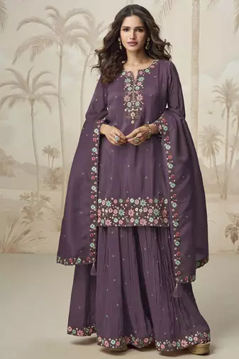 lilac simple and sober silk palazzo suit for women ethnic wear