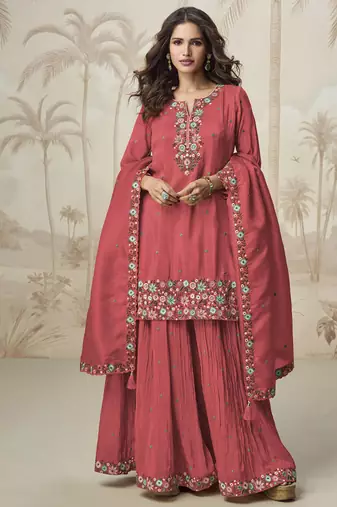 peach simple and sober silk palazzo suit for women ethnic wear