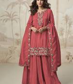 peach simple and sober silk palazzo suit for women ethnic wear