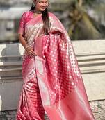 Babypink silk blend saree with blouse