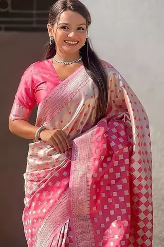 Babypink silk blend saree with blouse