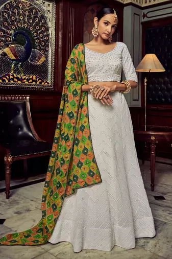 White Thread Work Georgette Bridesmaid Lehenga Choli