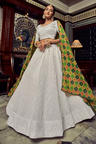 White Thread Work Georgette Bridesmaid Lehenga Choli
