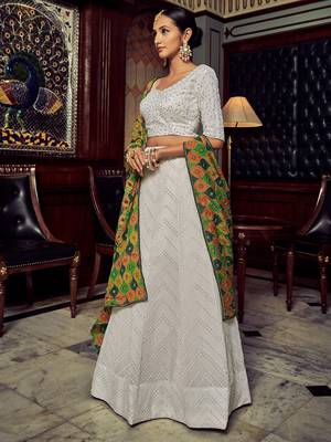 White Thread Work Georgette Bridesmaid Lehenga Choli 3