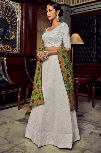 White Thread Work Georgette Bridesmaid Lehenga Choli