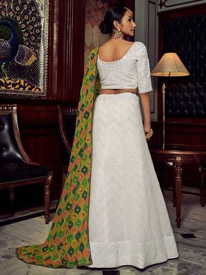 White Thread Work Georgette Bridesmaid Lehenga Choli 4
