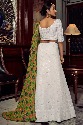 White Thread Work Georgette Bridesmaid Lehenga Choli