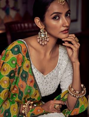 White Thread Work Georgette Bridesmaid Lehenga Choli 5