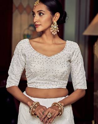 White Thread Work Georgette Bridesmaid Lehenga Choli 6