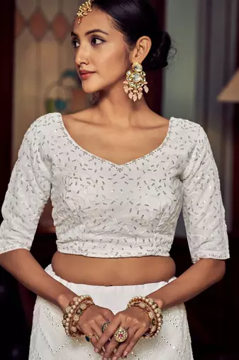 White Thread Work Georgette Bridesmaid Lehenga Choli