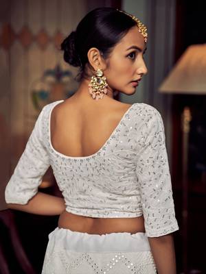 White Thread Work Georgette Bridesmaid Lehenga Choli 7