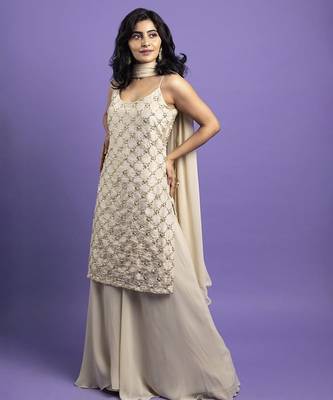 White georegette embroidered kurta set 1