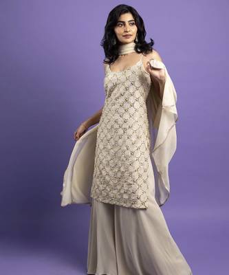 White georegette embroidered kurta set 2