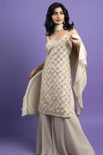 White georegette embroidered kurta set