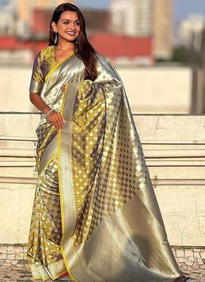 Mustard silk blend saree with blouse 1