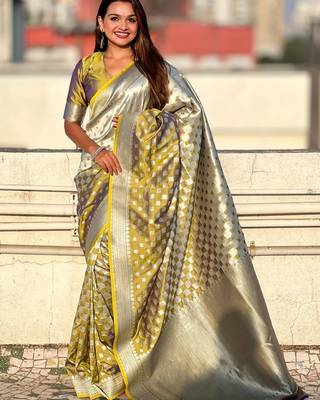Mustard silk blend saree with blouse 2