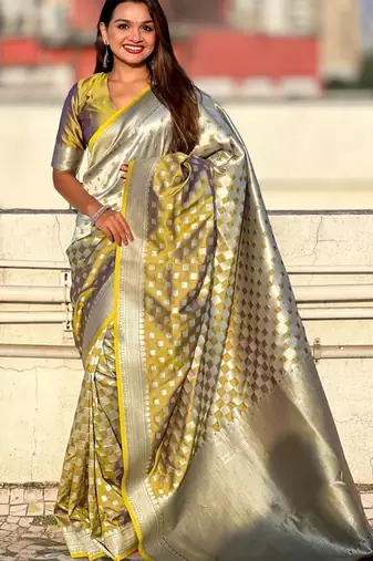 Mustard silk blend saree with blouse