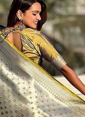 Mustard silk blend saree with blouse 3