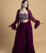 Wine georegette plain cape paired with top & pant