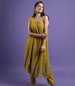 Mustard georegette embroidered kurta with pant
