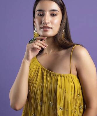 Mustard georegette embroidered kurta with pant 3