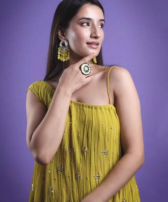 Mustard georegette embroidered kurta with pant 4