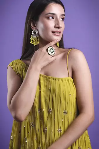 Mustard georegette embroidered kurta with pant