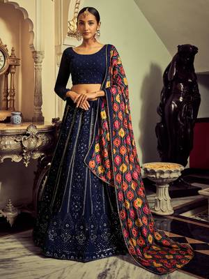 navy blue sequins georgette lehenga set choli with dupatta 1