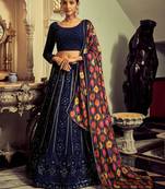 navy blue sequins georgette lehenga set choli with dupatta