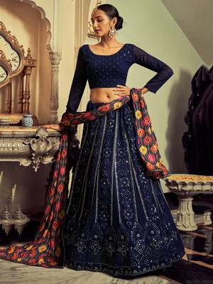 navy blue sequins georgette lehenga set choli with dupatta 3