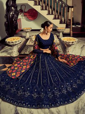 navy blue sequins georgette lehenga set choli with dupatta 4