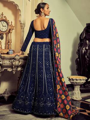 navy blue sequins georgette lehenga set choli with dupatta 5