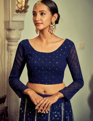 navy blue sequins georgette lehenga set choli with dupatta 7