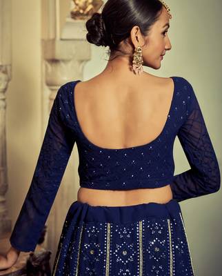 navy blue sequins georgette lehenga set choli with dupatta 8