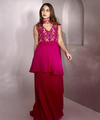 Pink georegette embroidered kurta set 1