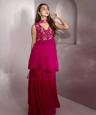Pink georegette embroidered kurta set 2