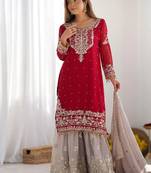 Red georgette sharara suit