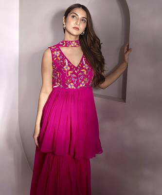 Pink georegette embroidered kurta set 3