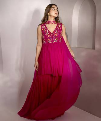 Pink georegette embroidered kurta set 5