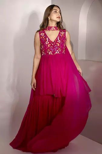 Pink georegette embroidered kurta set