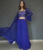 Blue georegette plain cape paired with top & pant